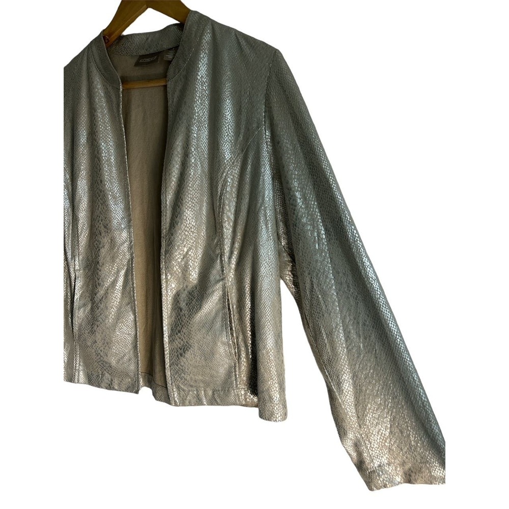 Chico’s Women’s Size Medium Silver‎ Snake Print Open Front Cardigan Jacket - Picture 5 of 8